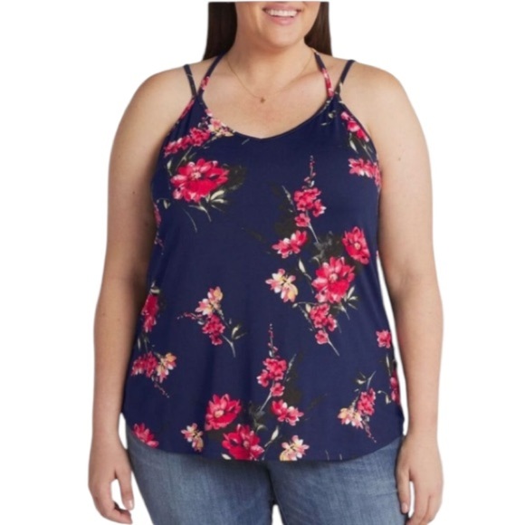 Papermoon Tops - Papermoon Basima Back Detail Navy Floral Strappy Knit Tank Top Size 3X NWT